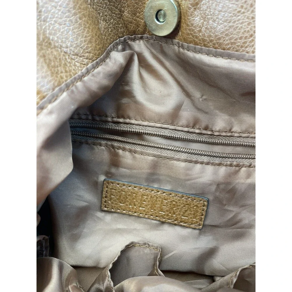 Forever 21 Women Brown Faux Vegan Leather Shoulder Hobo Bag Tote Gym Weekend